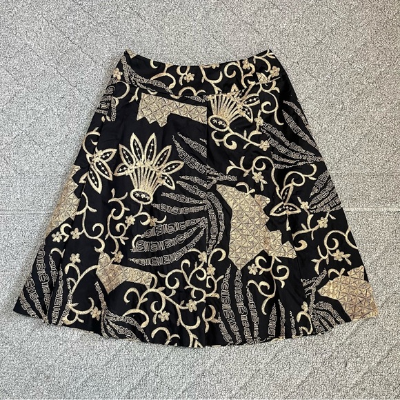 Talbots Collection A Line Skirt Size 2 Petite Black with Tan Allover Embroidery - Picture 1 of 12